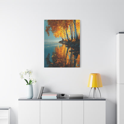 Golden Birch Autumn Lake Reflection Wall Art & Canvas Print