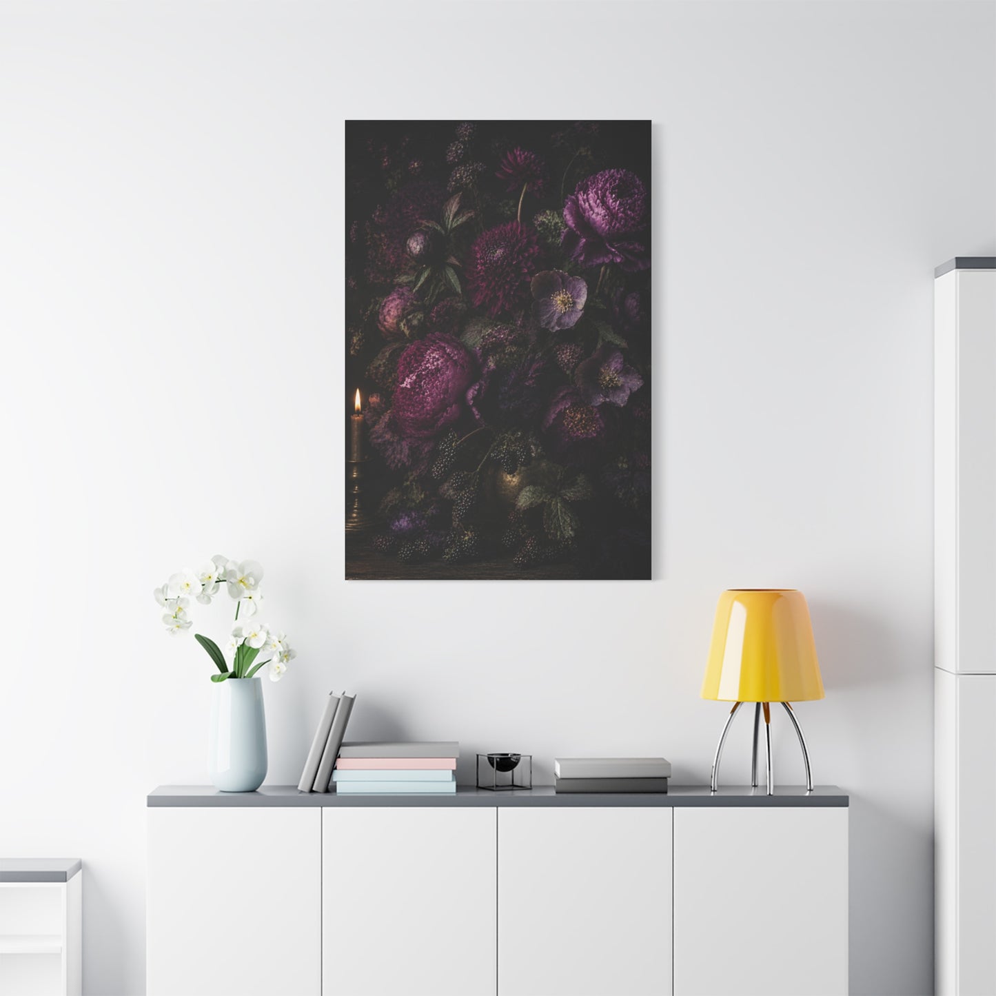 Dark Floral Still Life Candlelight Wall Art & Canvas Print