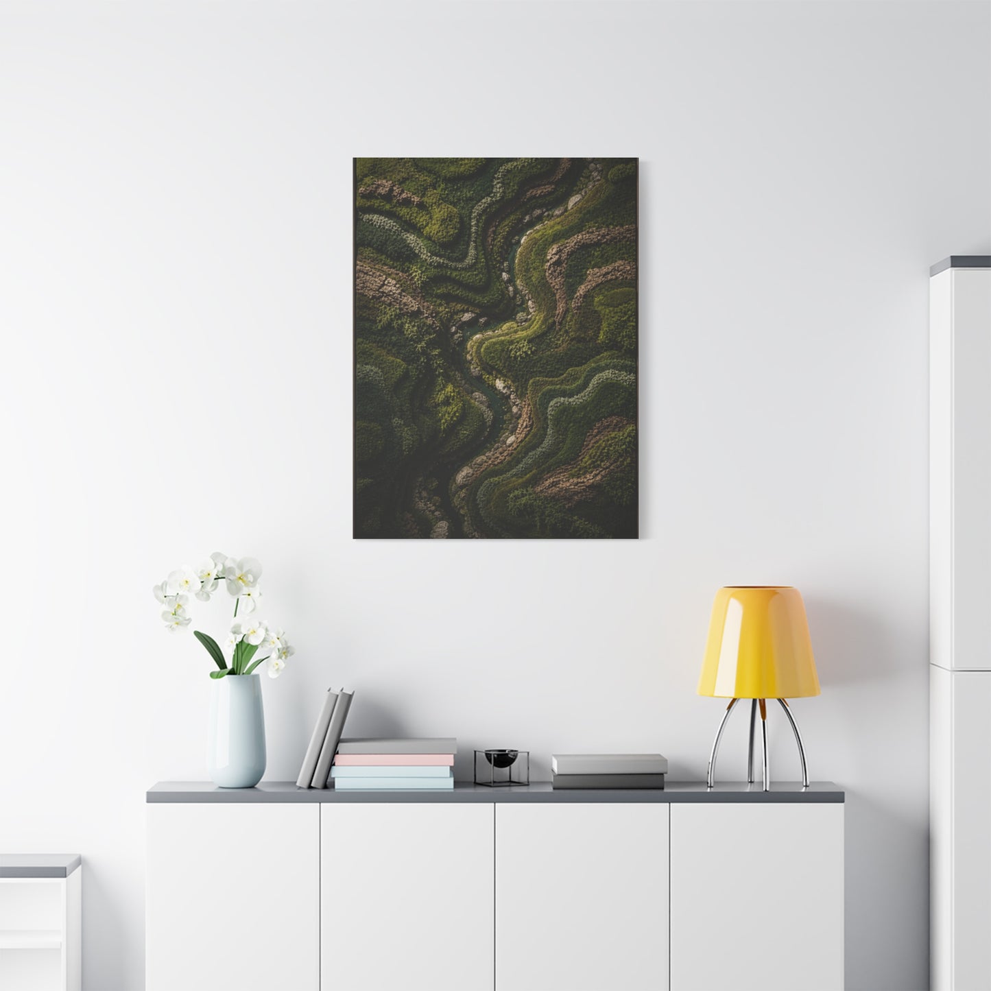 Topographic Moss River Landscape Wall Art & Canvas Print