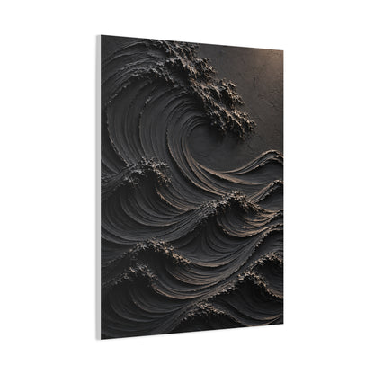 Matte Black Sculptural Ocean Motion Wall Art & Canvas Print