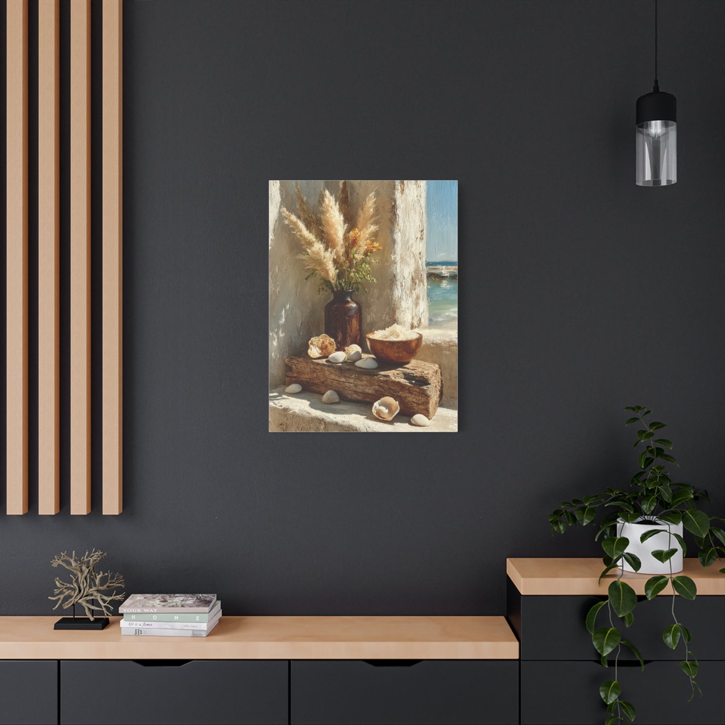 Driftwood Coastal Still Life with Pampas Wall Art & Canvas Print