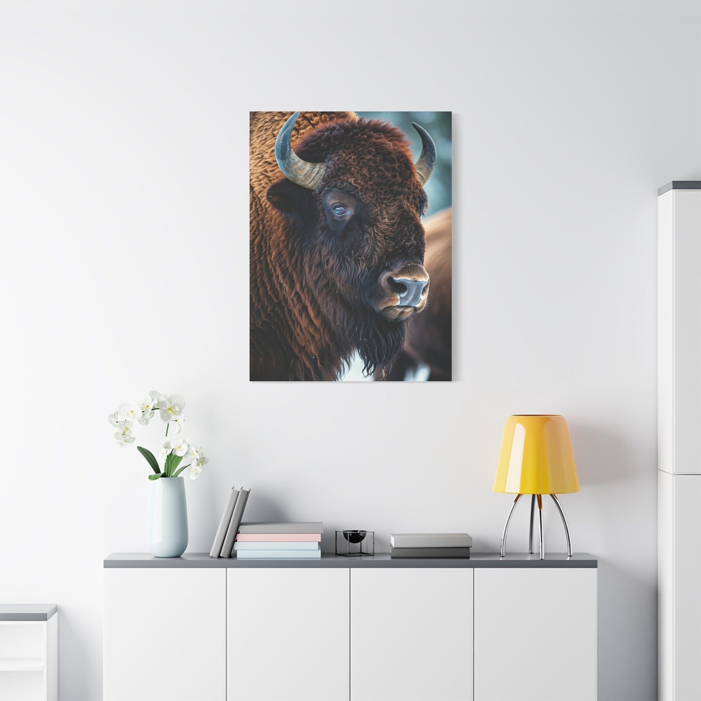 Three-Quarter Angle American Bison with Soft Natural Backdrop Wall Art & Canvas Print