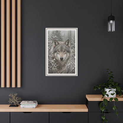 Snow Forest Gray Wolf Framed Portrait Wall Art & Canvas Print