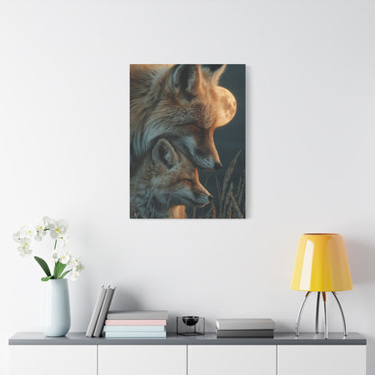 Mother and Cub Moonlit Fox Portrait Wall Art & Canvas Print