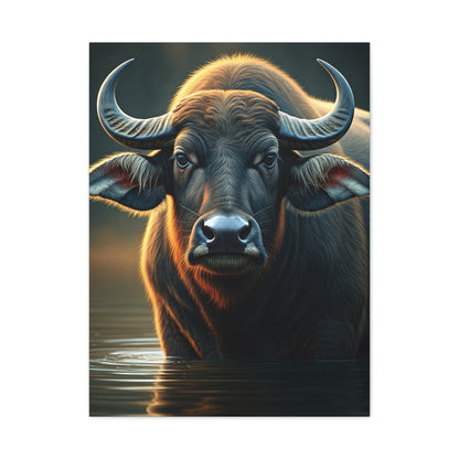 Golden Rim-Lit Buffalo Emerging from Water Wall Art & Canvas Print