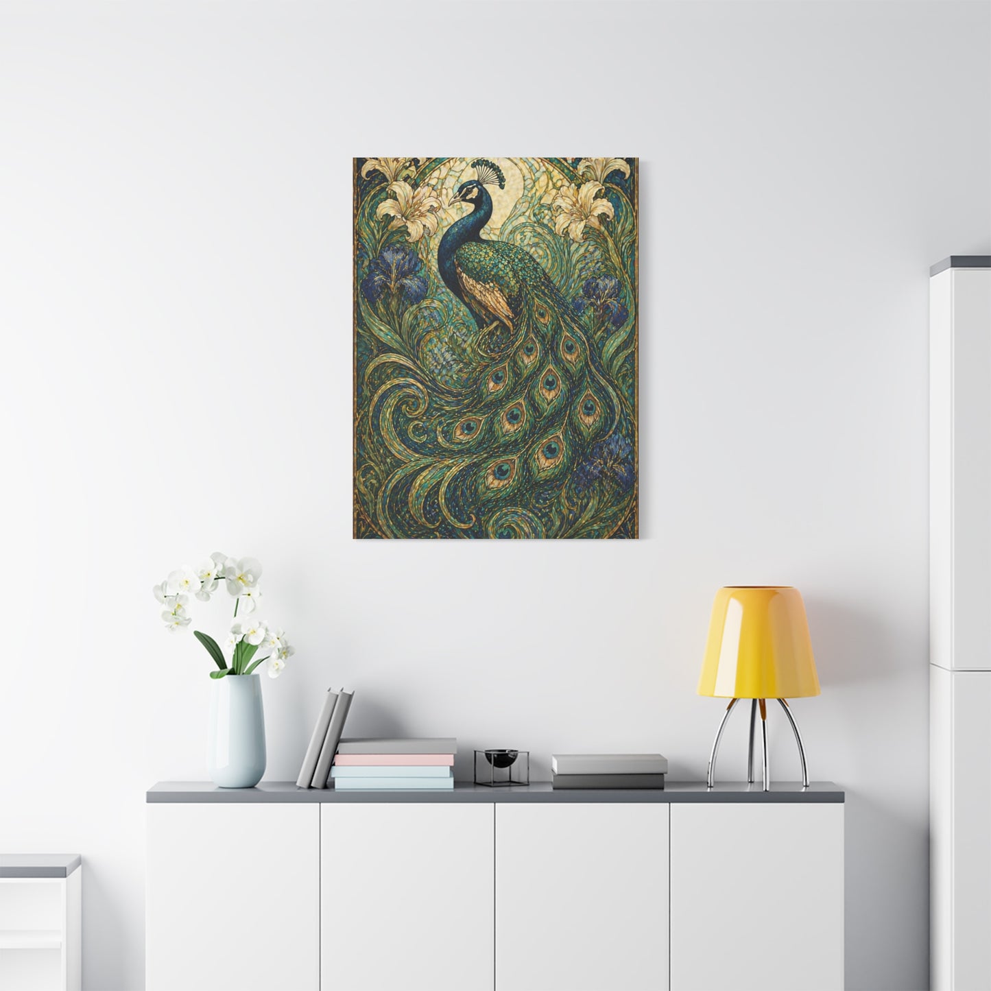 Art Nouveau Ornamental Peacock Garden Wall Art & Canvas Print