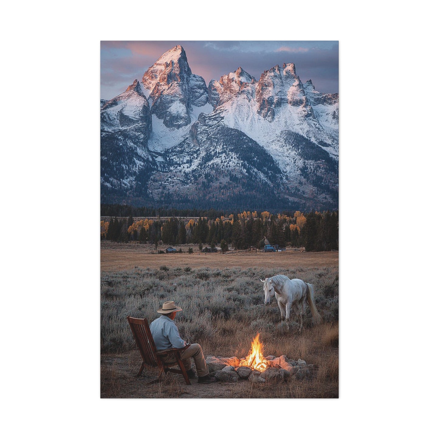 Lone Cowboy Walking Through Frontier Town Wall Art & Canvas Print
