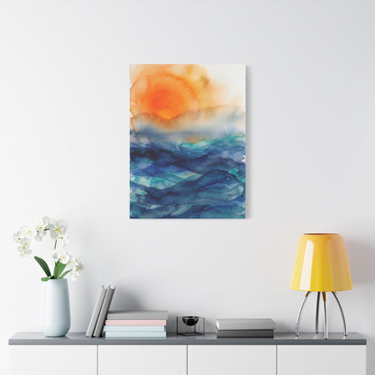 Minimal Orange Sunrise Watercolor Wall Art & Canvas Print