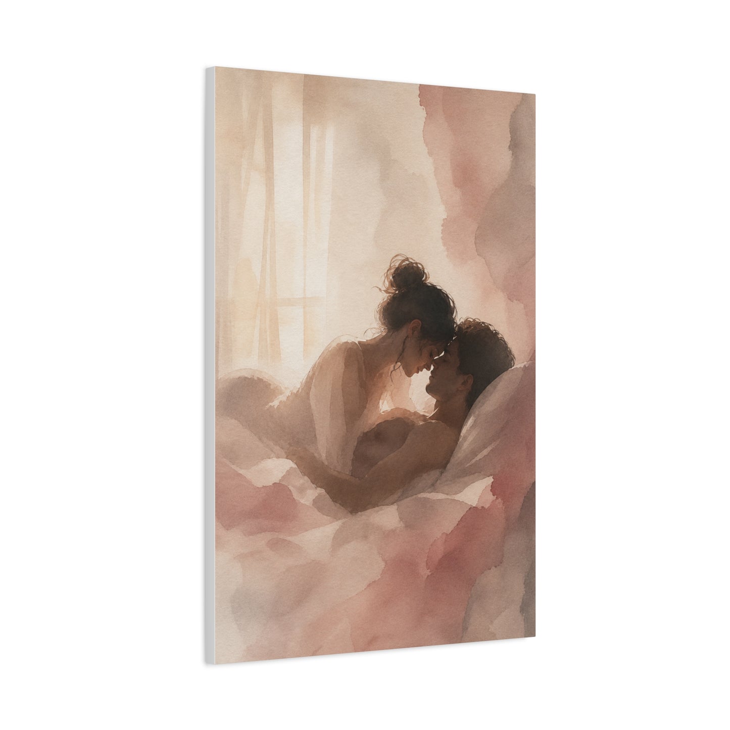 Soft Watercolor Lovers Sunrise Embrace Wall Art & Canvas Print