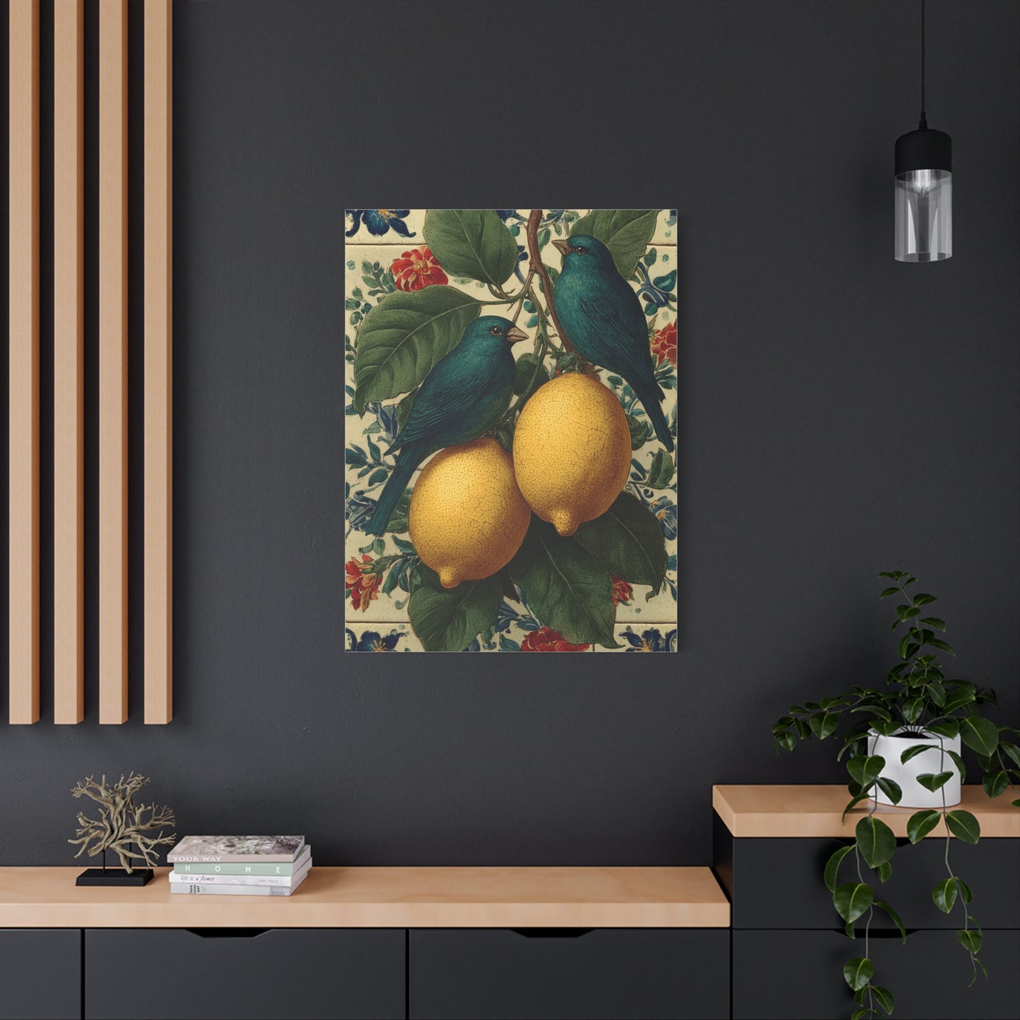 Italian Lemon & Birds Decorative Kitchen Wall Art & Canvas Print