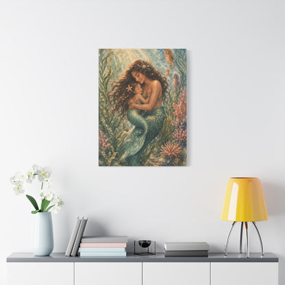 Mother and Child Mermaid Embrace Wall Art & Canvas Print