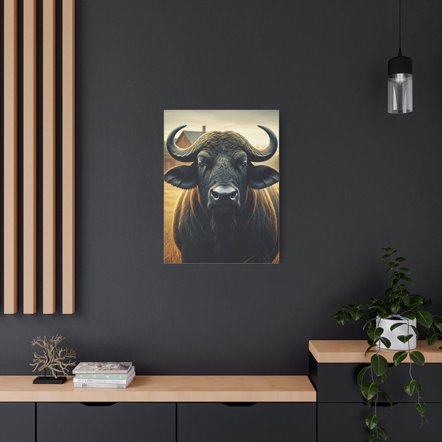 Symmetrical Cape Buffalo Portrait with Massive Curved Horns Wall Art & Canvas Print