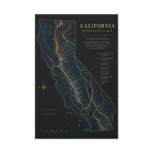 California Hydrological Map Wall Art & Canvas Print
