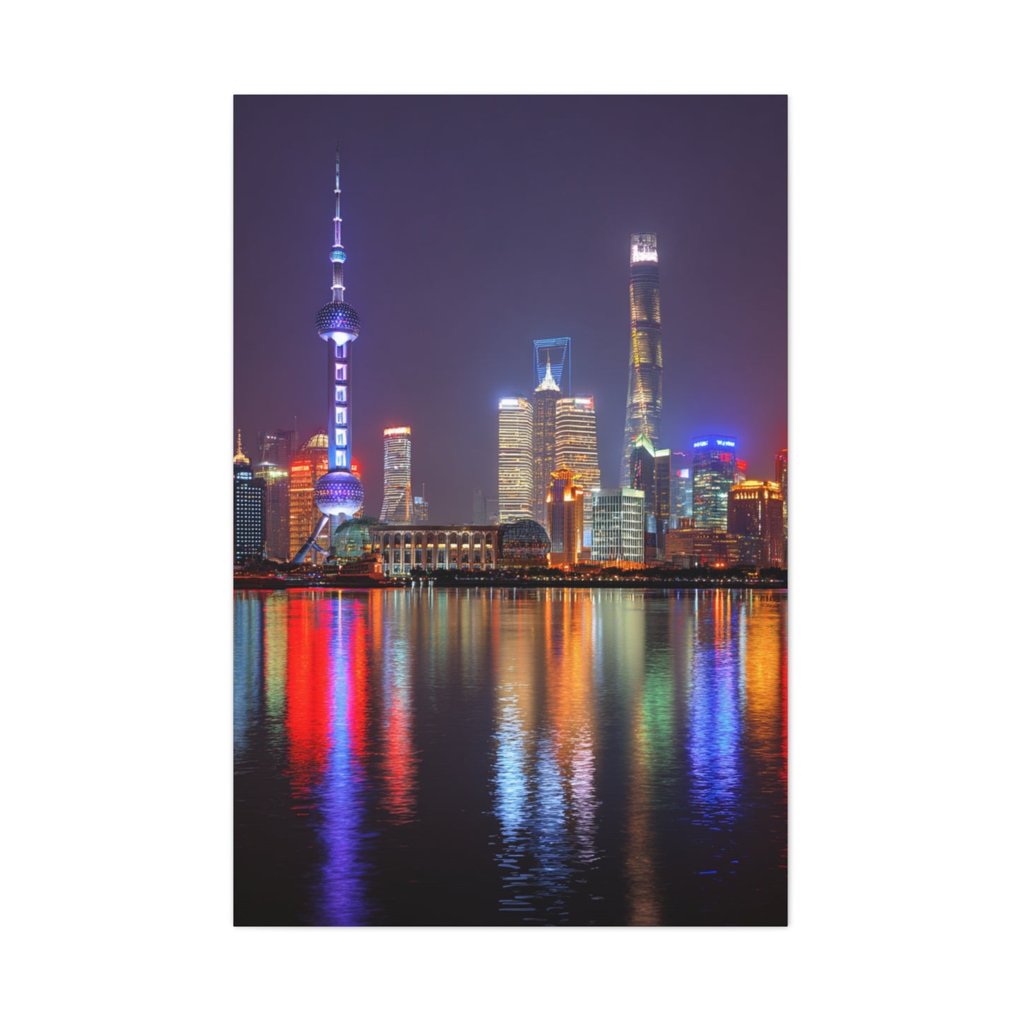 Shanghai Skyline Night Reflections Wall Art & Canvas Print