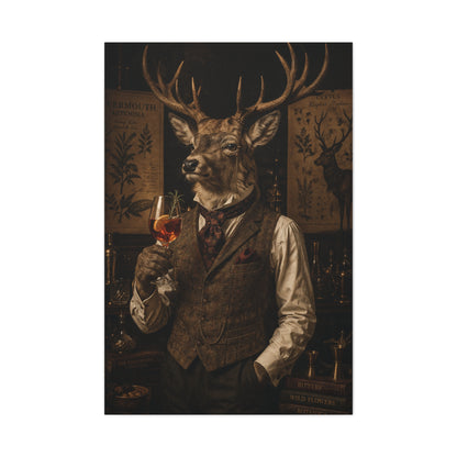 Vintage Botanical Stag Sommelier Portrait Wall Art & Canvas Print