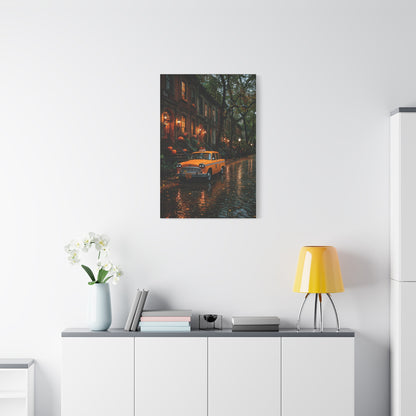 Rainy Autumn Brownstone Street Wall Art & Canvas Print