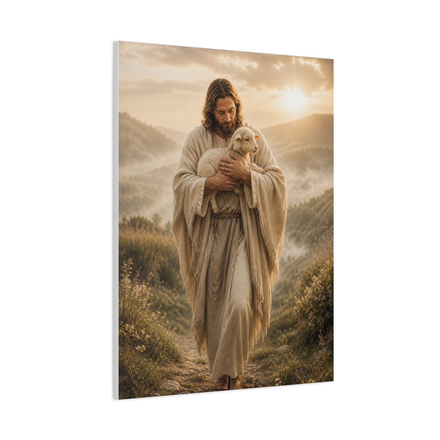 The Good Shepherd Walking with Lamb Wall Art & Canvas Print