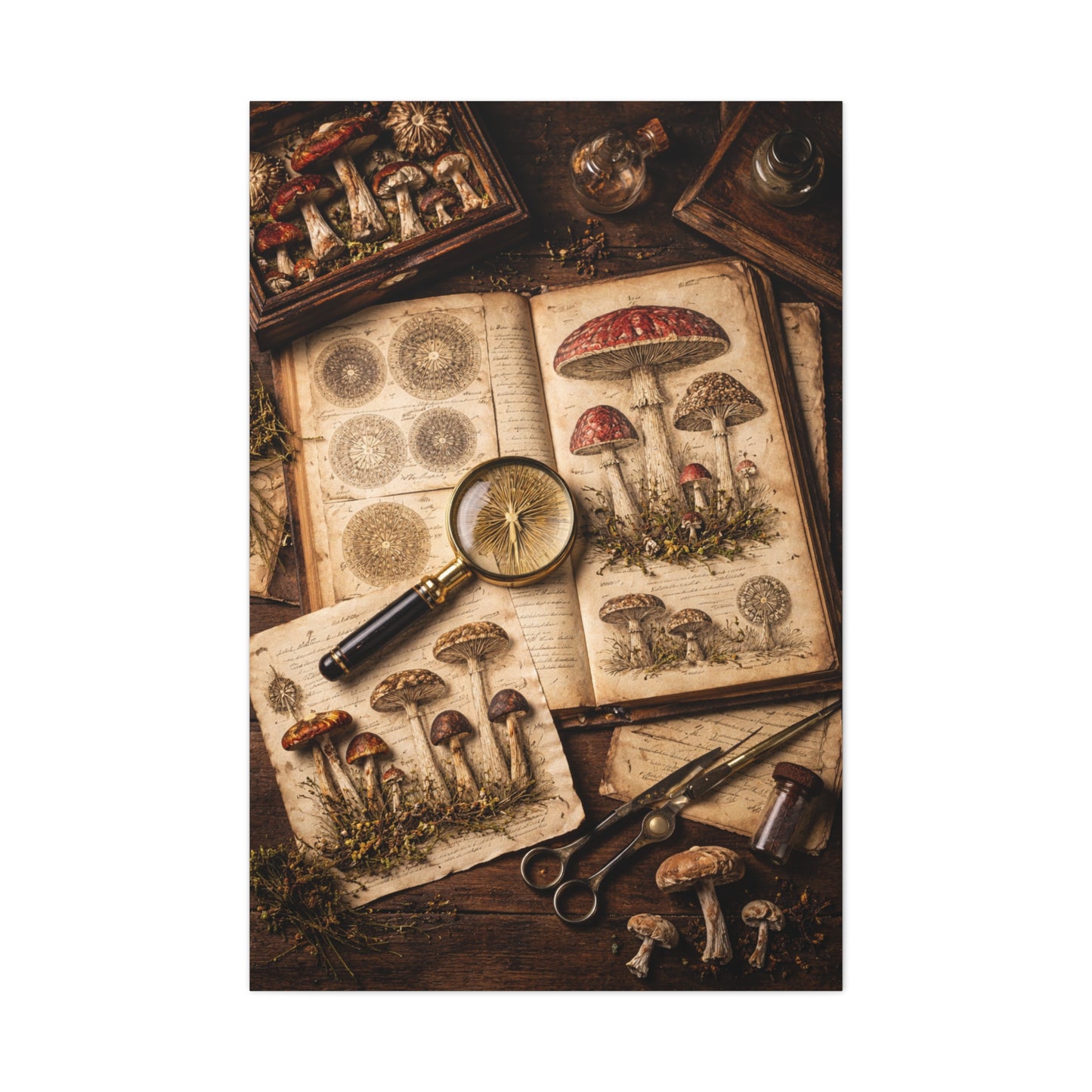 Cabinet-of-Curiosities Mushroom Study Wall Art & Canvas Print