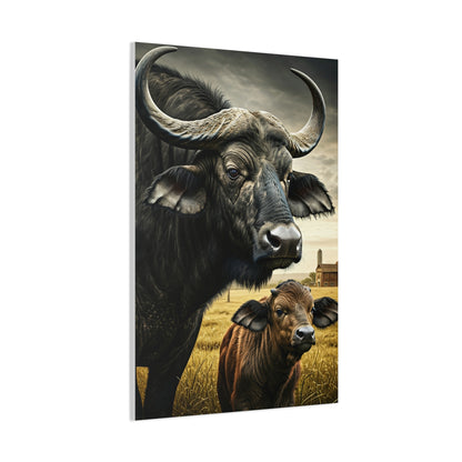 Cape Buffalo Herd Leader with Savannah Background Wall Art & Canvas Print