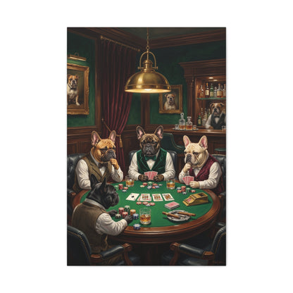 French Bulldog Private Bar Poker Scene Wall Art & Canvas Print