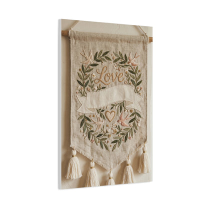 Bohemian Love Embroidered Textile Banner Wall Art & Canvas Print