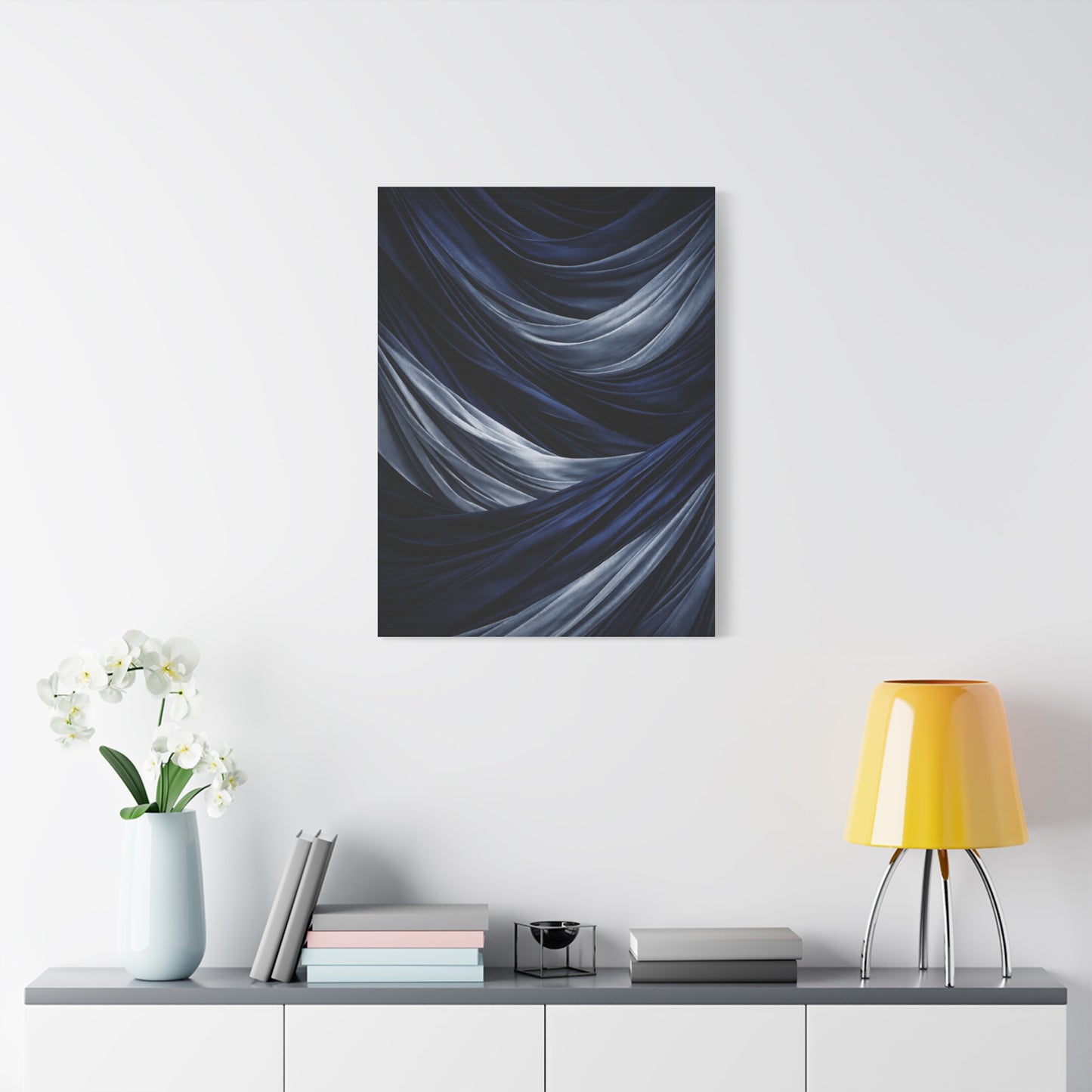 Draped Navy Textile Abstraction Wall Art & Canvas Print