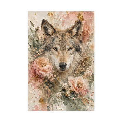 Boho Floral Wolf Portrait Blush Composition Wall Art & Canvas Print