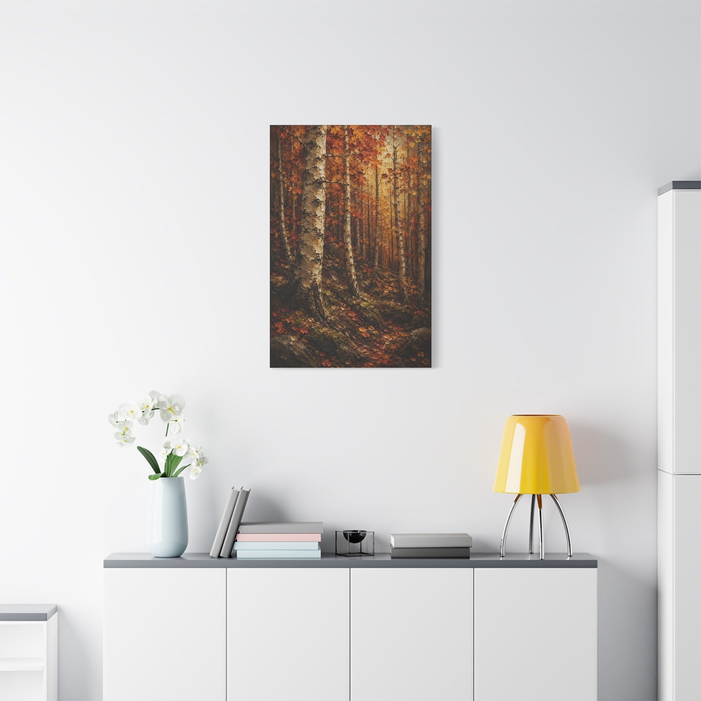 Autumn Birch Forest Painterly Path Trees Wall Art & Canvas Print