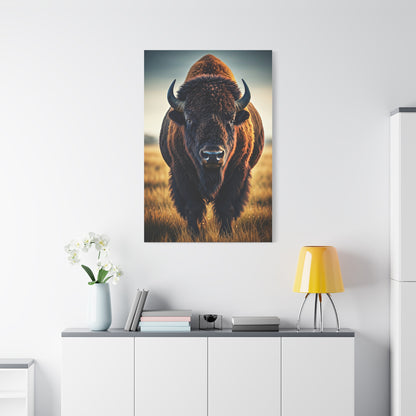 Dominant Prairie Bison in Golden Grass Wall Art & Canvas Print