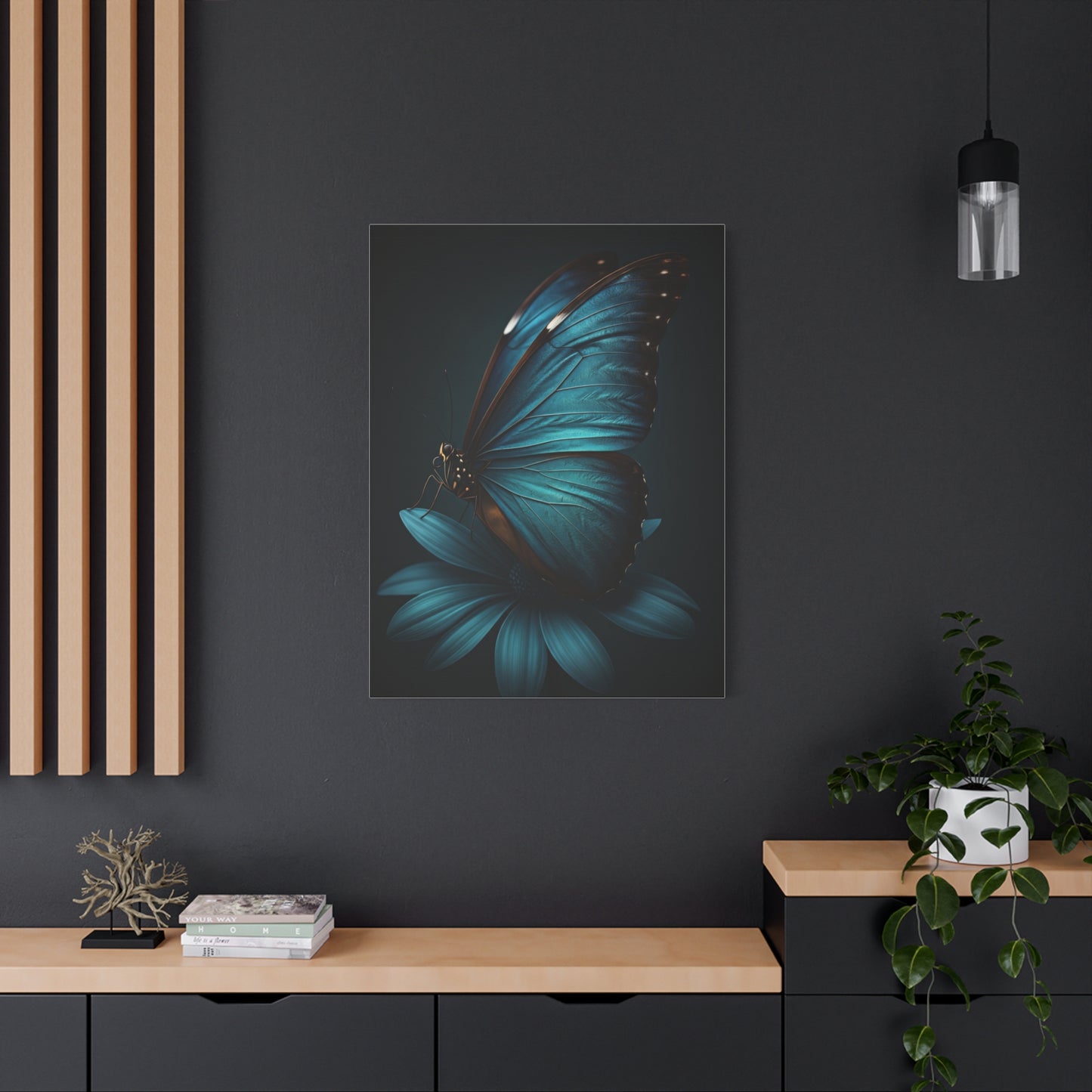 Blue Morpho Butterfly on Midnight Bloom Wall Art & Canvas Prints