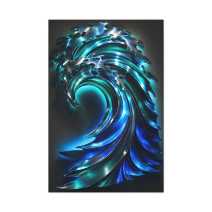 Illuminated Blue Wave Light Sculpture Wall Art & Canvas Print