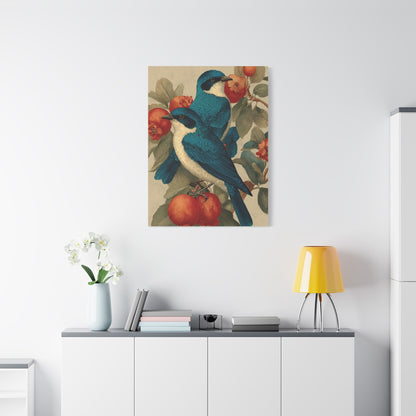 Blue Folk Birds Pomegranate Wall Art & Canvas Print