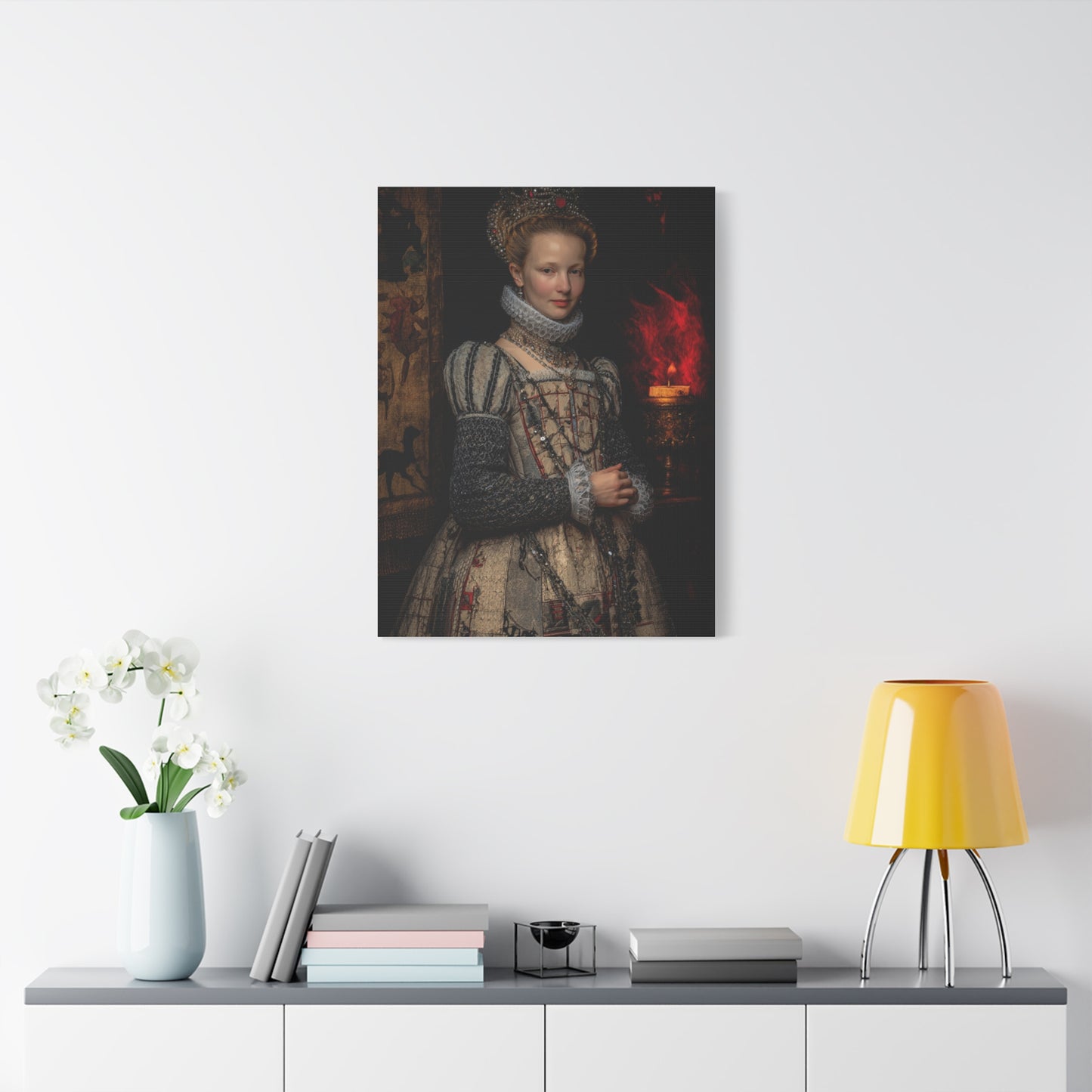 Renaissance Queen in Candlelit Court Portrait Wall Art & Canvas Print