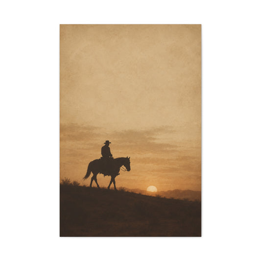Vintage Cowboy Sunset Horizon Scene Wall Art & Canvas Print