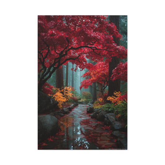 Crimson Maple Forest Path Wall Art & Canvas Print