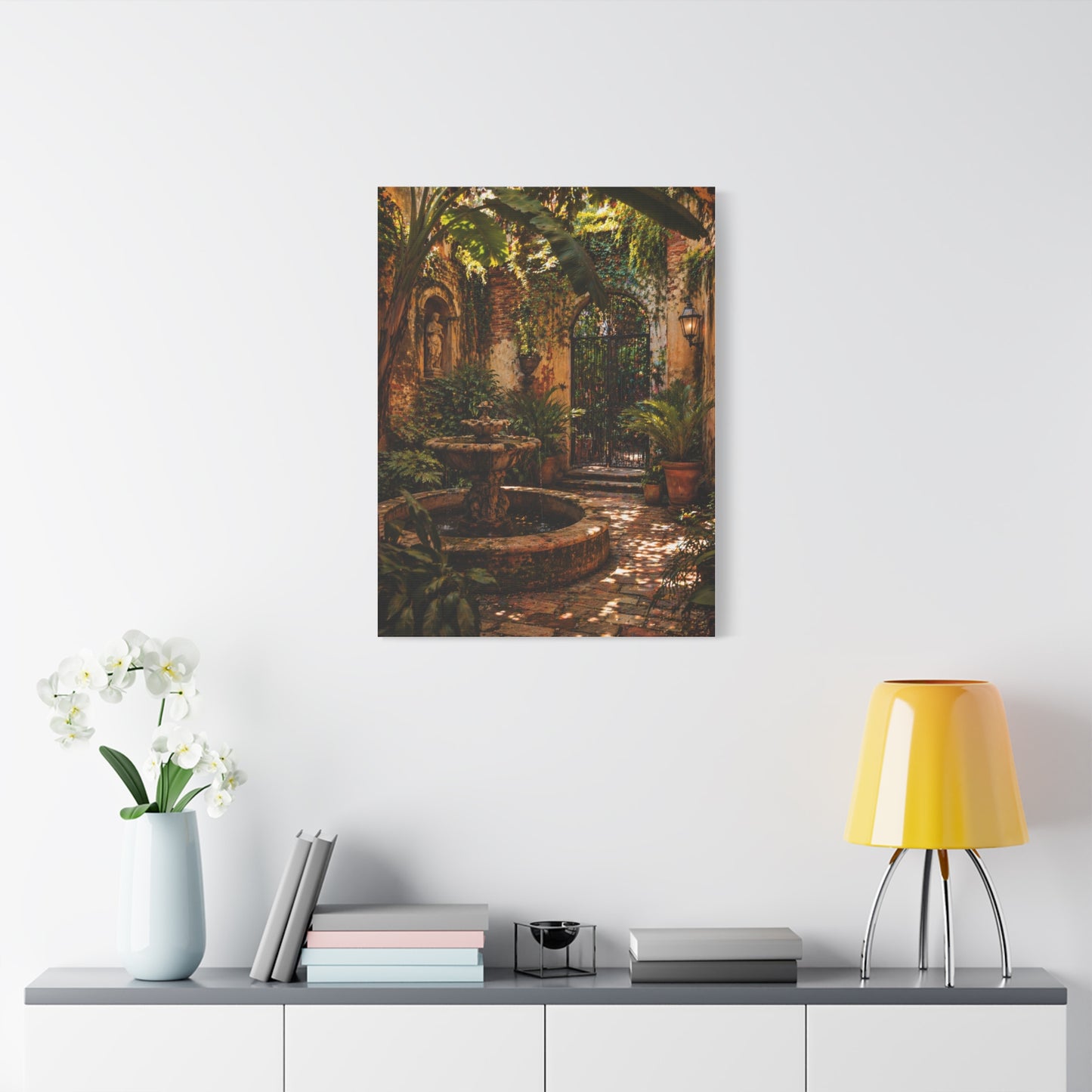Hidden Courtyard Garden Fountain Wall Art & Canvas Print