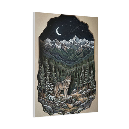 Night Forest Wolf Framed Relief Landscape Wall Art & Canvas Print