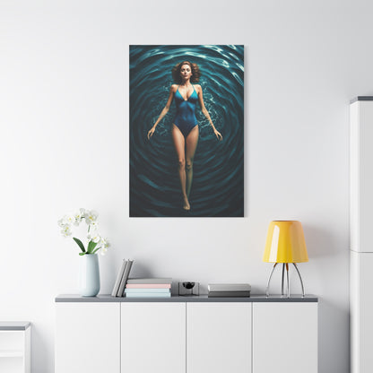 Woman Floating in Circular Blue Water Wall Art & Canvas Prints
