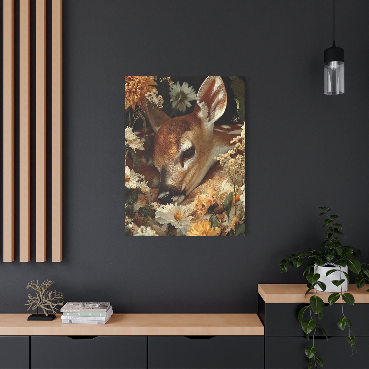 Floral Garland Deer Portrait Wall Art & Canvas Print