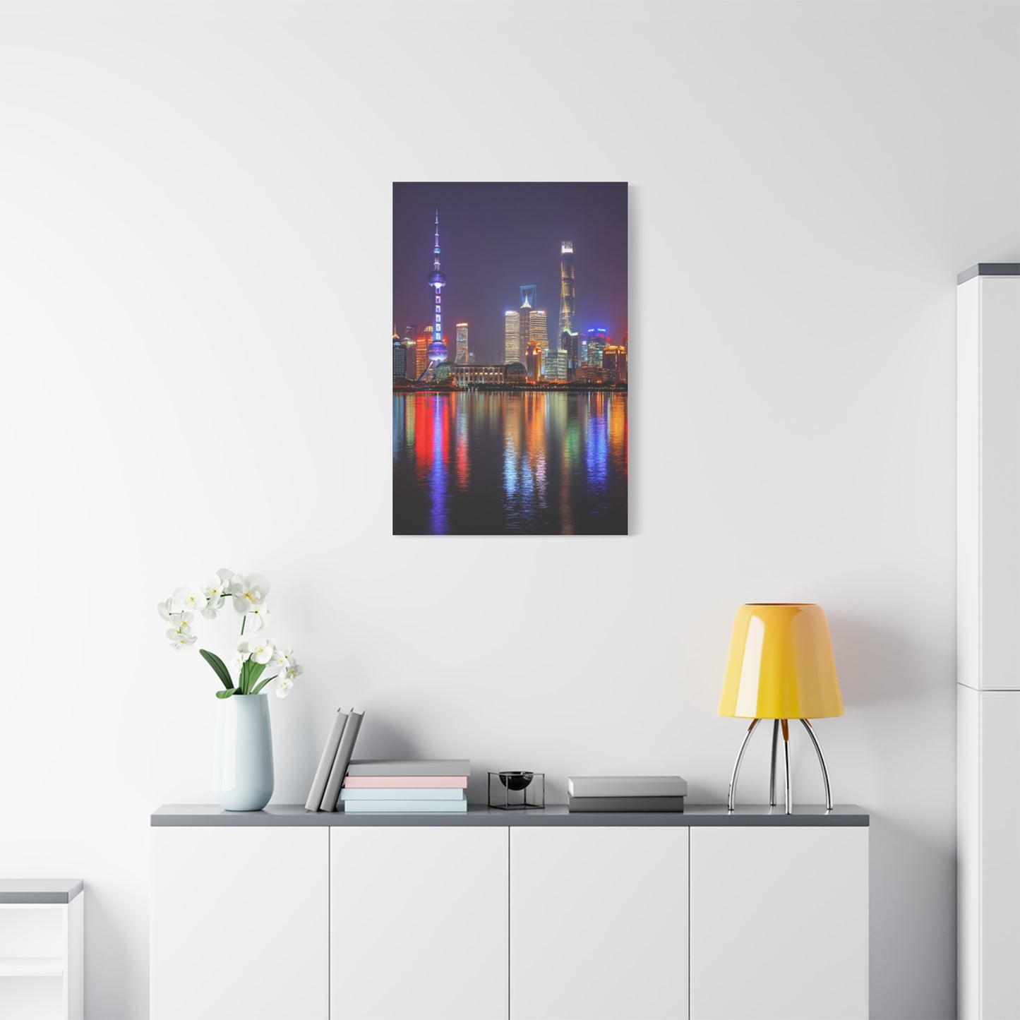 Shanghai Skyline Night Reflections Wall Art & Canvas Print