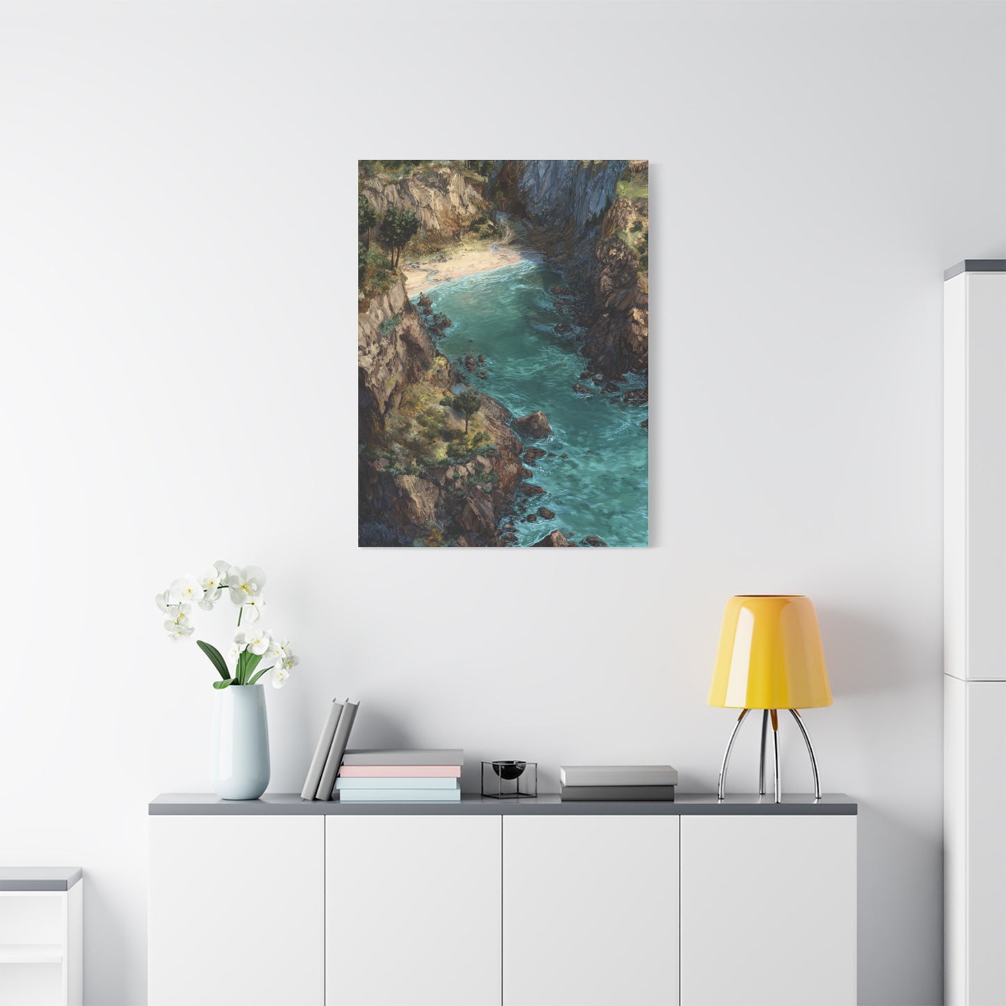 Hidden Coastal Cove Between Towering Sea Cliffs Wall Art & Canvas Print