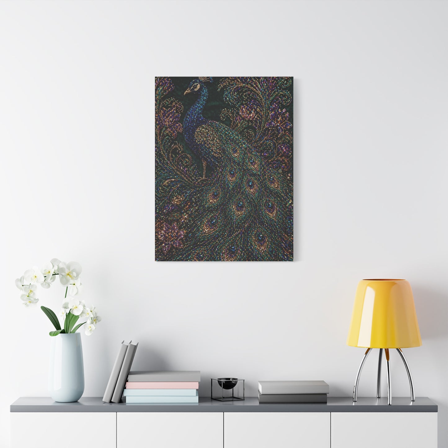 Beaded Textile Peacock Couture Wall Art & Canvas Print
