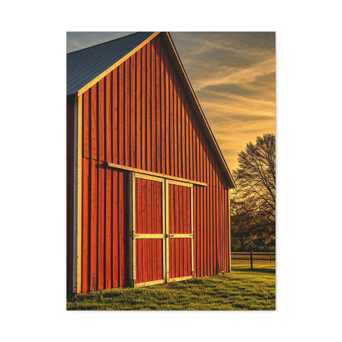 Red Barn in Golden Countryside Wall Art & Canvas Prints