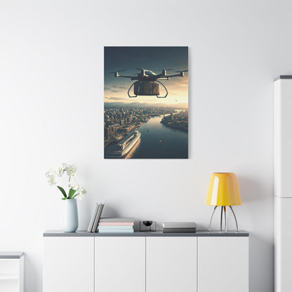 Futuristic Delivery Drone Over City Wall Art & Canvas Prints
