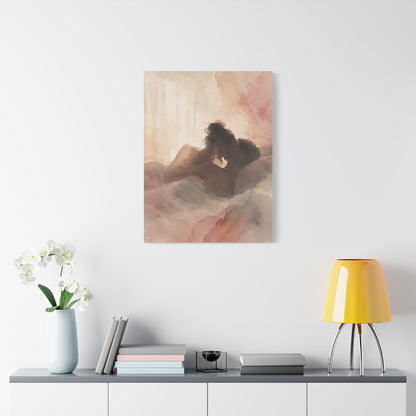 Blush Watercolor Lovers Close Embrace Wall Art & Canvas Print