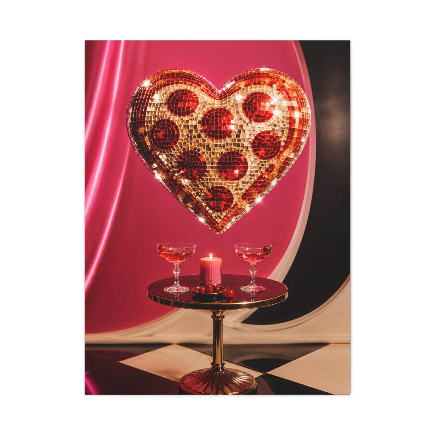 Disco Heart Cocktail Romance Scene Wall Art & Canvas Print