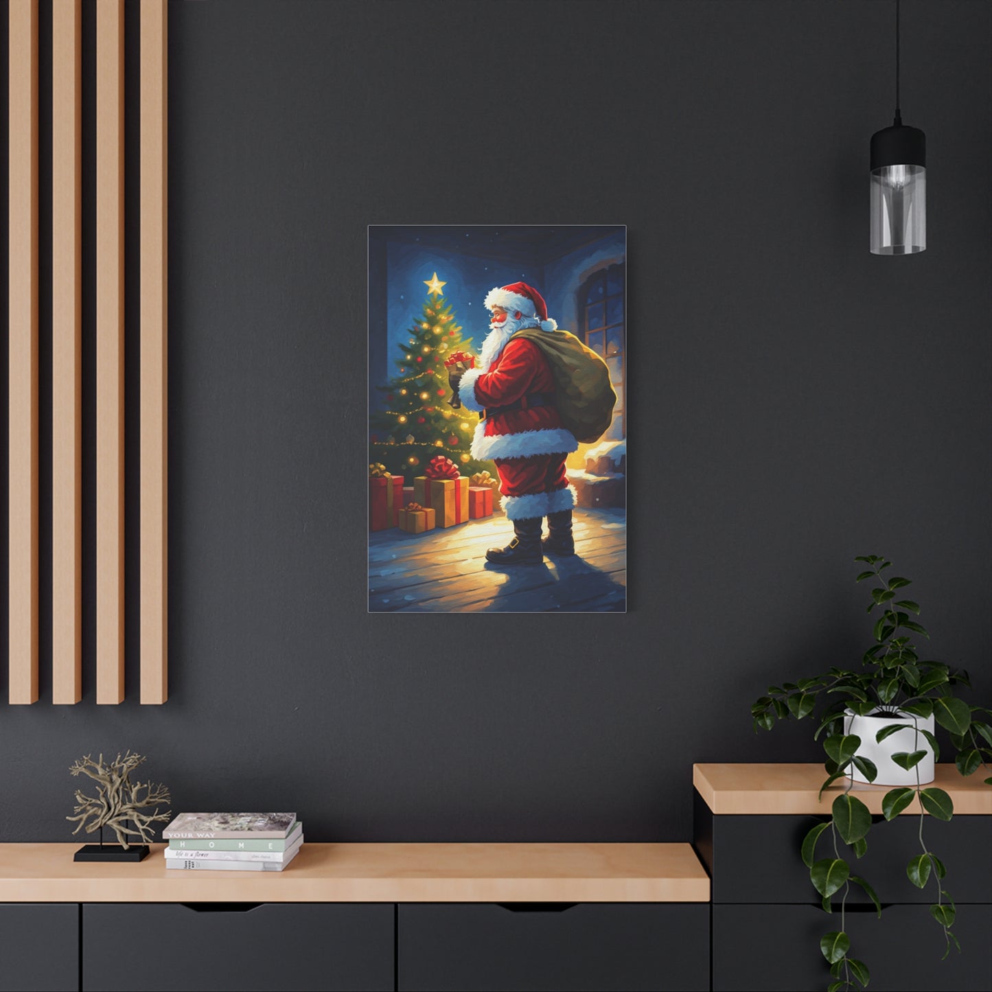 Painted Santa Delivering Gifts at Christmas Night Wall Art & Canvas Print