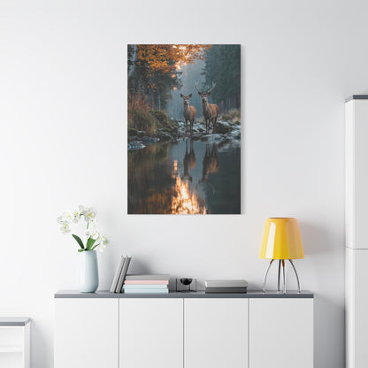 Autumn Forest Deer Reflection Wall Art & Canvas Print