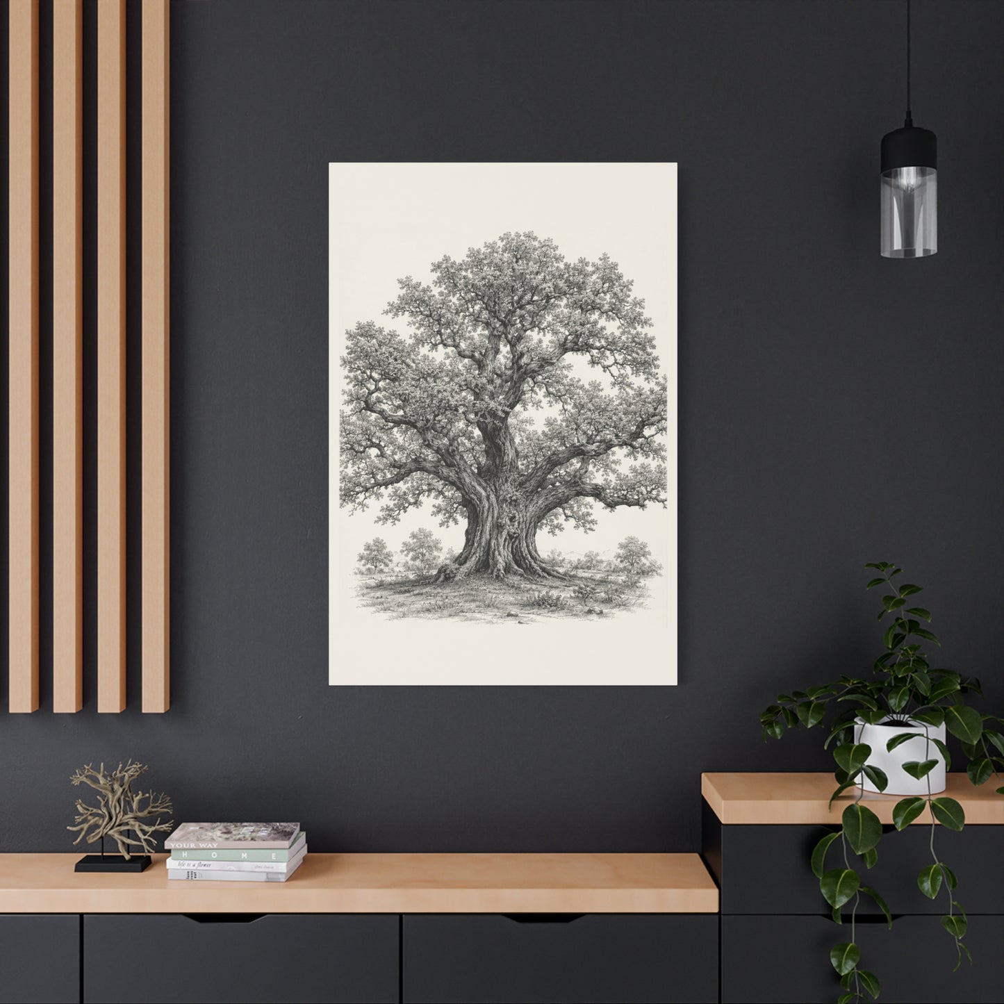 Detailed Engraved Oak Study Trees Wall Art & Canvas Print