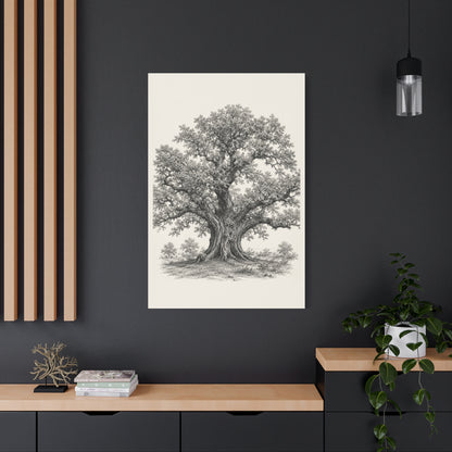 Detailed Engraved Oak Study Trees Wall Art & Canvas Print
